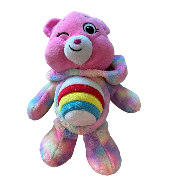 Care Bears Unlock The Magic Cheer Bear Plush Unicorn Hood 2021 Rainbow Tie Dye - Picture 3 of 4